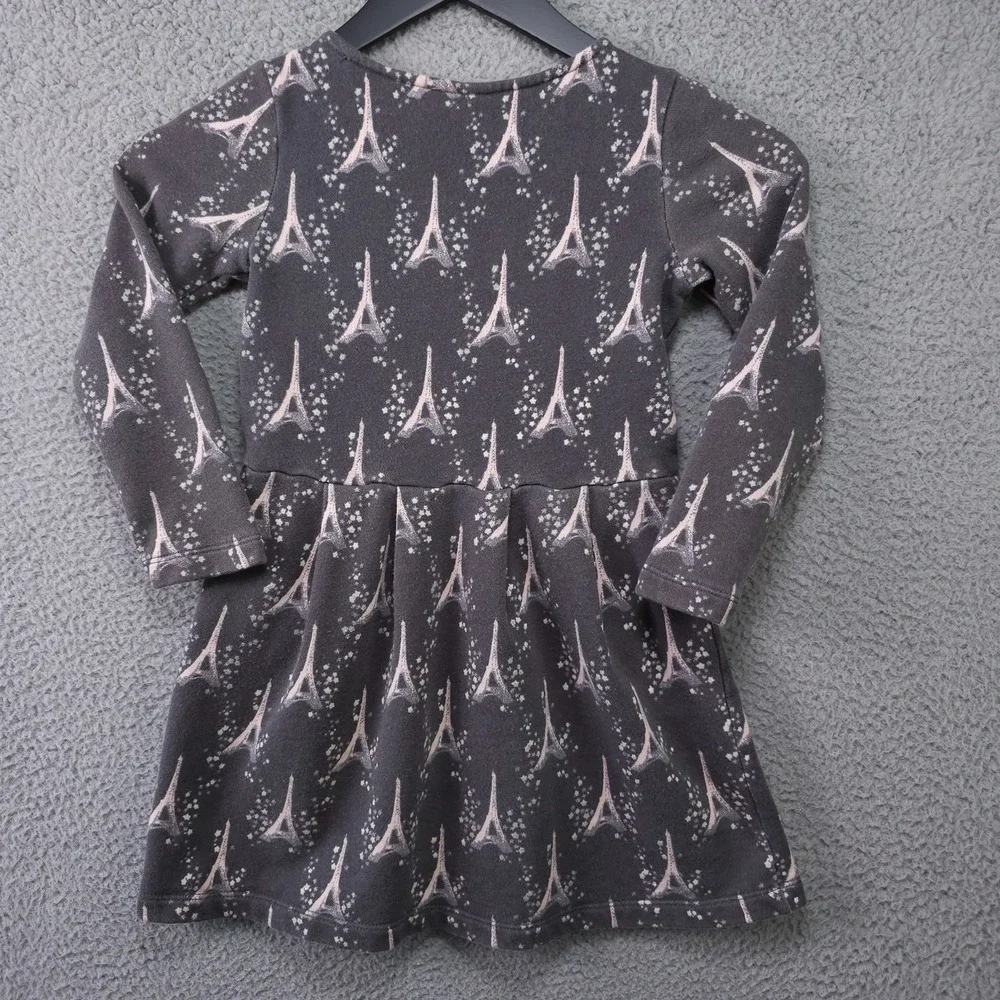 Gymboree Starry Night Dress Girls 7 Gray Pink Eiffel Tower Long Sleeve Terry